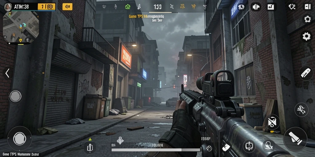 Screenshot gameplay ATM138 dengan aksi tembak-menembak yang intens.