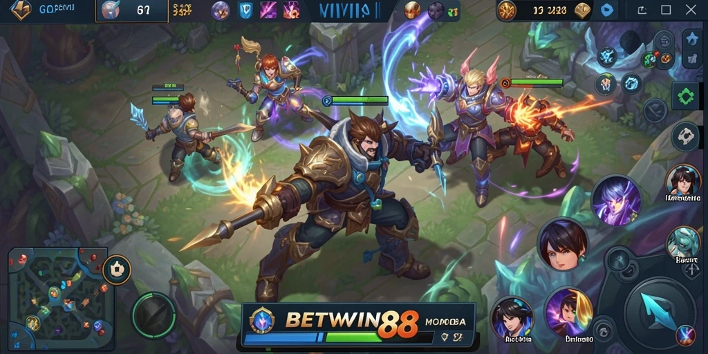 Screenshot gameplay BETWIN88 menampilkan aksi pertarungan tim yang epik.