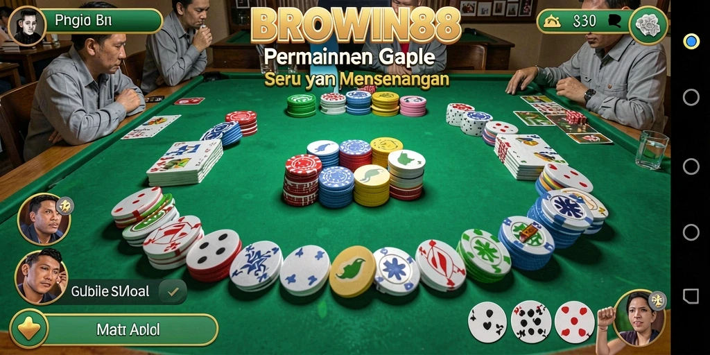 Tampilan menarik dari gameplay BROWIN88 saat bermain Gaple.