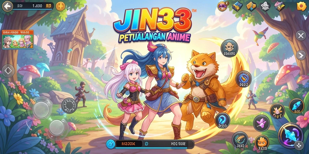 Tampilan gameplay JIN33 dengan karakter anime beraksi.