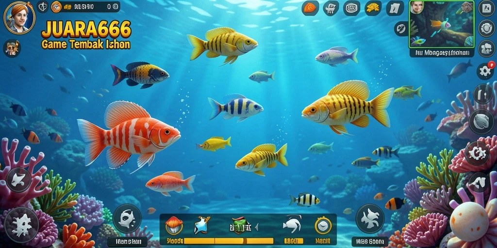 Tampilan gameplay Tembak Ikan JUARA666 yang seru dan penuh warna.