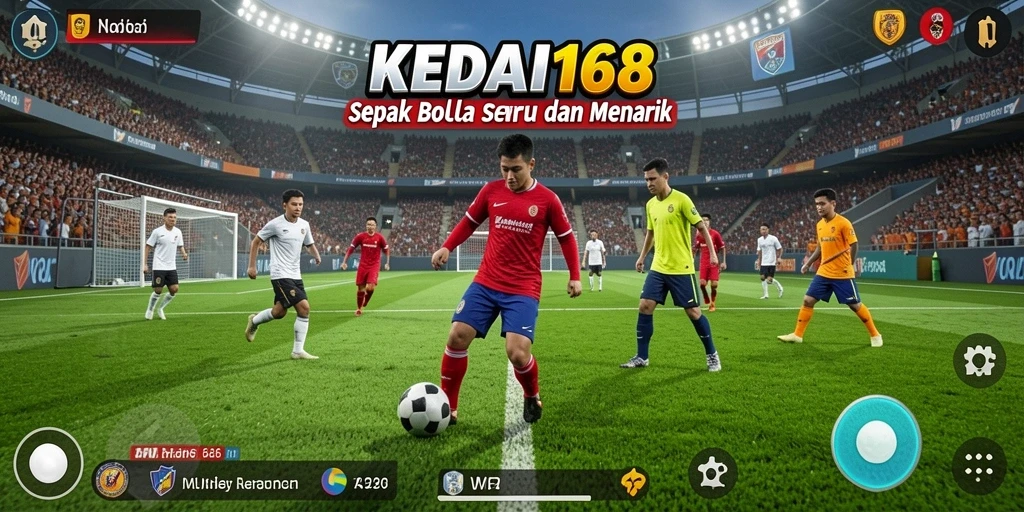 Tampilan gameplay KEDAI168 dengan aksi di lapangan sepak bola.