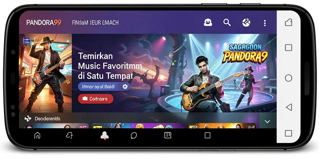 Screenshot PANDORA99 menunjukkan antarmuka pengguna yang menarik dan interaktif.